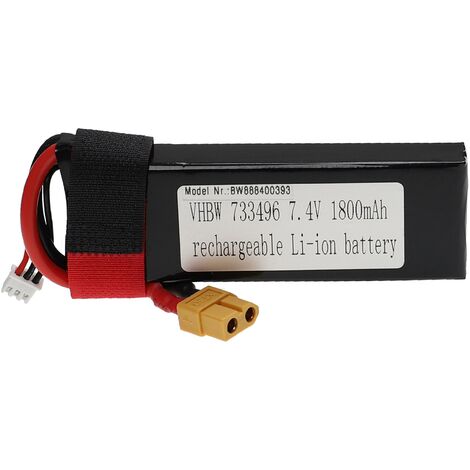 vhbw Battery compatible with XT60 Plug for Model Making Device e.g. Racing Car, Helicopter (1800mAh, 7.4 V, Li-polymer, 108 x 36 x 15 mm) (1/3)