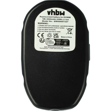 vhbw Battery compatible with Dewalt DC925, DC920KA, DC926KA, DC925VA, DC987, DC926VA, DC925KB, DC925KA Power Tools (3000 mAh, Li-ion, 18 V)