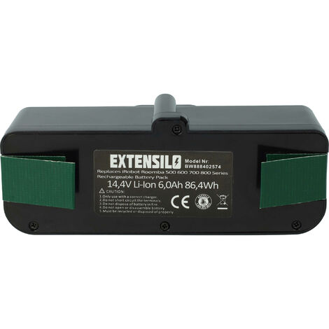EXTENSILO Replacement Battery compatible with iRobot Roomba 681, 695, 860,  685, 690, 691, 696, 801, 805, 850 Vacuum Cleaner (6000mAh, 14.4 V, Li-ion)