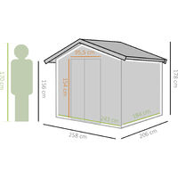 Cobertizo de Jardín 258x206x178 cm 5,3m² Caseta de Acero con Puertas Correderas y Ventilaciones para Almacenamiento de Herramientas Jardinería