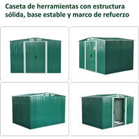 Cobertizo de Jardín 258x206x178 cm 5,3m² Caseta de Acero con Puertas Correderas y Ventilaciones para Almacenamiento de Herramientas Jardinería