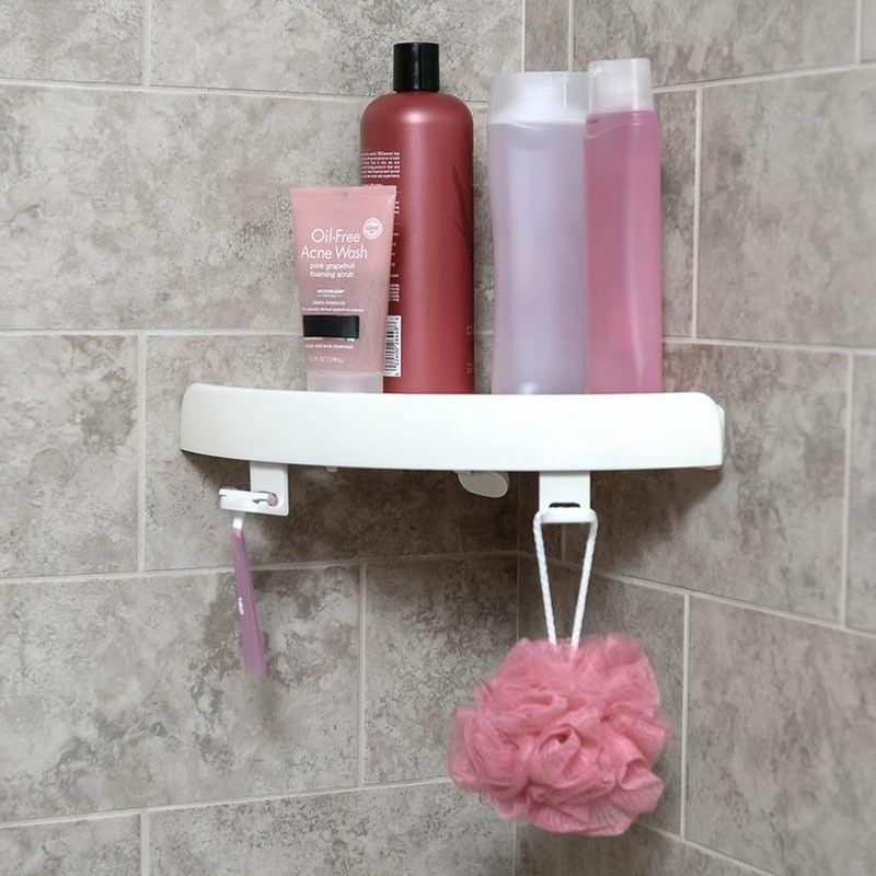 FURCHEN Mensola doccia telescopica, mensola da bagno senza foratura, mensola  angolare con 4 ripiani e ganci, per shampoo, sapone, detergente viso,  asciugamano, regolabile in altezza 96-310 cm