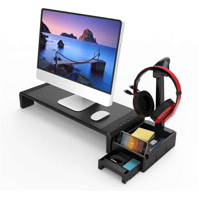 SoBuy Supporto monitor pc da scrivania con 3 Organizzatore cassetti  L51P25A12 cm, legno massiccio di bambÃ¹ BBF03-N