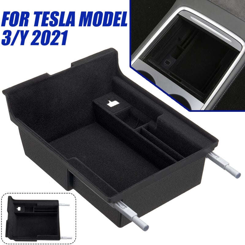 Vassoio organizer floccato per scatola portaoggetti del bracciolo della  console centrale con spinta a molla per Tesla Model 3/Y 2021