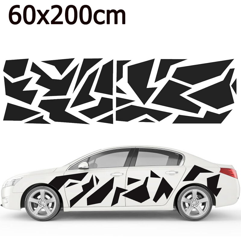 Universal 60cm x 200cm Auto Car Side Body Stickers Decalcomanie Vinile  Grafica Decor (Nero)