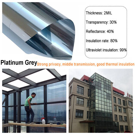 Pellicola per vetri per specchi unidirezionali, 1 m x 600 mm, autoadesiva,  tinta solare, isolante, riflettente, privacy (grigio argento)