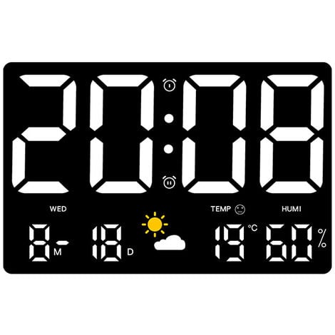 Sveglia digitale da parete 38x13 cm con telecomando Orologio con schermo  LED grande da 16'', conto