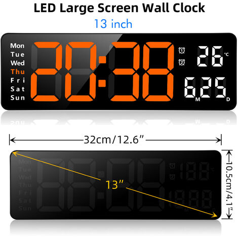 Sveglia 2 in 1 + Stazione meteorologica Orologio da parete digitale Meteo  Ampio schermo LED con