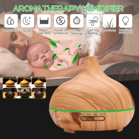 Umidificatore ad ultrasuoni con telecomando a grana di legno con diffusore  di olio essenziale per aromaterapia da 500ml di alta qualità con luce a 7  colori