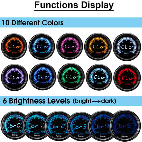 1pcs 12V 2 '' 52mm 0-30PSI 10 Farben Auto Turbo Boost Manometer Digital LED  Display Universal