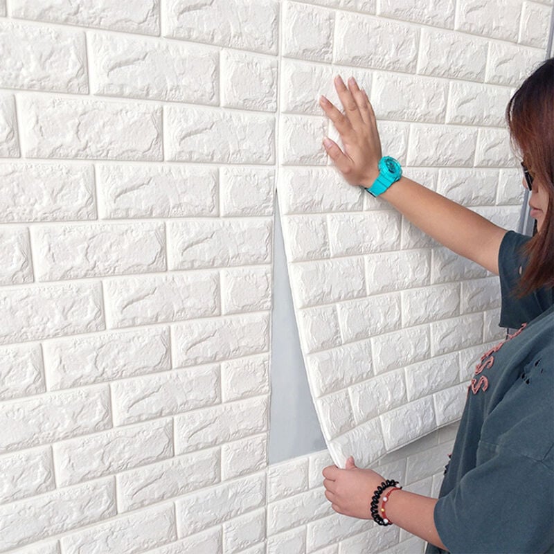 Adhésif Mural Anti-humidité sous forme de Briques 3D de taille 77*70 -  Blanc