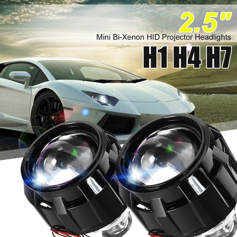 2.5'' Mini Bi-xénon HID LED Projecteur Phare Lentille Angels Eyes H1 H4 H7  Auto LHD