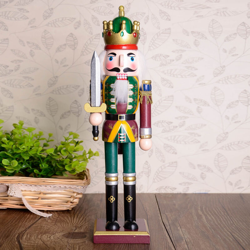 Viudecce 30Cm Décorations de Nool Casse-Noisette Marionnette Créative en Bois Artisanat de Nool Décorations de Bureau Argent