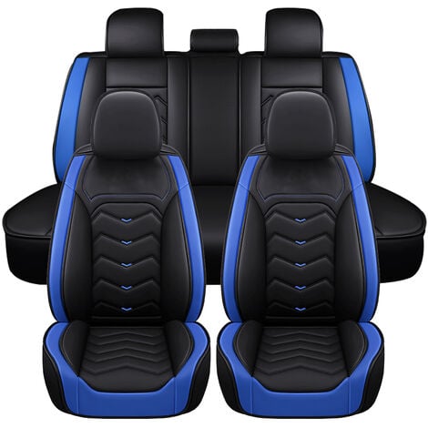 Housses de siège de voiture en cuir PU Universelles 5 Sièges - Noir + bleu
