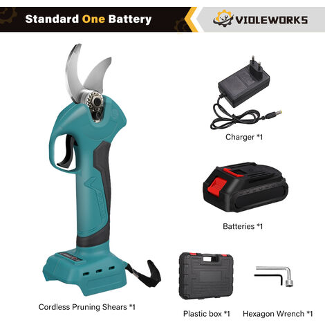 Sécateur électrique Sans Fil Professionnel - Coupe Branches Jusqu'à 30mm, Compatible Makita & Gardena, Avec 2 Lames SK5 Et écran LCD | Sans Batterie