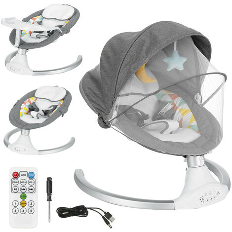 Transat électrique Balancelle bébé Chaise Haute 5 Vitesses bluetooth musique  avec Table à manger + rangements