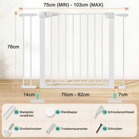 Barrière d'escalier Sans Embouts - Hauteur 76cm Largeur 75-103cm - Avec  Rallonge 