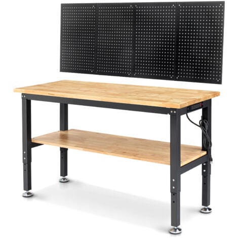 Etabli avec 2 Étagères 152x56cm, Réglable en hauteur, Table de Travail avec panneau perforé