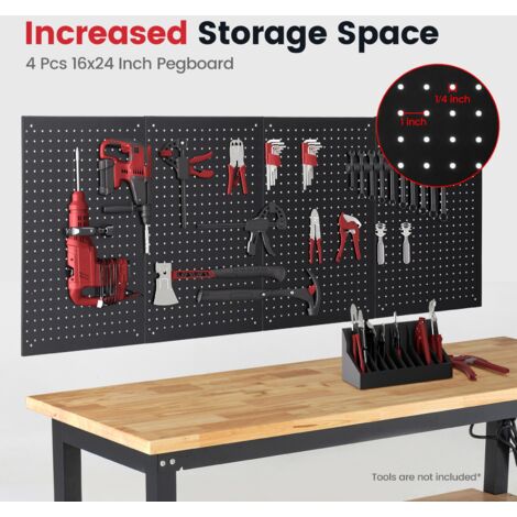 Etabli avec 2 Étagères 152x56cm, Réglable en hauteur, Table de Travail avec panneau perforé