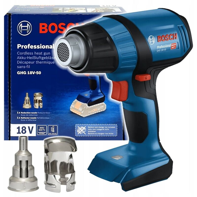 Bosch GHG 18V 50 2 Temperature Level Heat Gun 18V Bare Nozzles