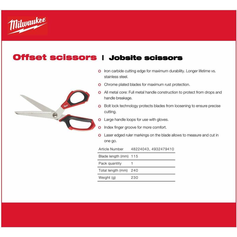 Milwaukee 9 In. Straight Jobsite Scissors - Farmers Building Supply