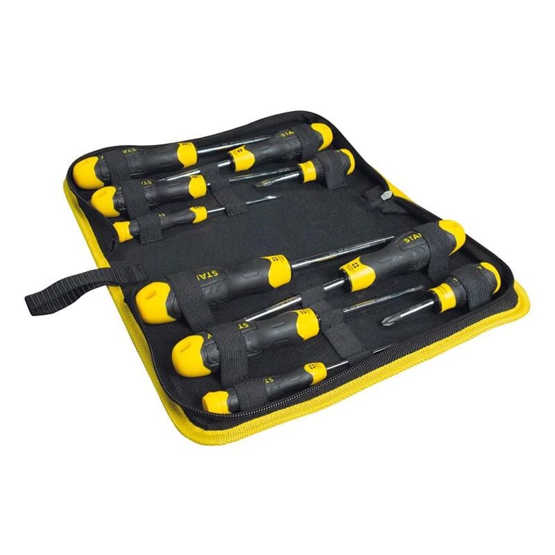 STANLEY 10 Piece CUSHION GRIP Screwdriver Set in Wallet Pozi Flat STA265014W
