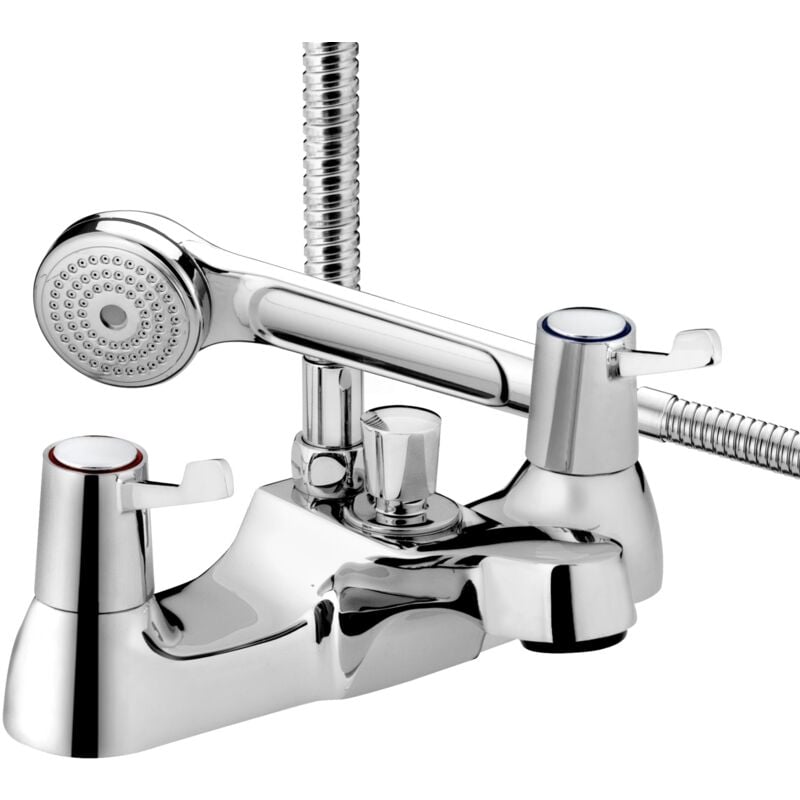 Bristan Lever Deck Mounted Bath Shower Mixer Tap + Hose + Shower Head