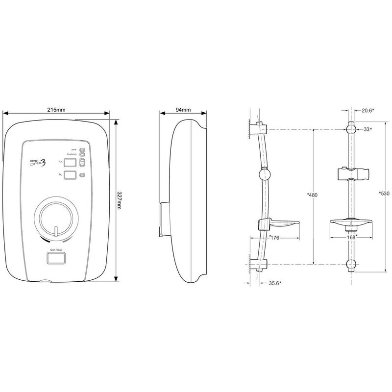 Triton Opal Black Polished Chrome Electric Shower -Rp