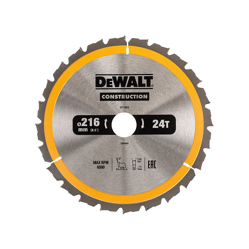 DeWALT DT1952 Stationary Construction Circular Saw Blade 216 x 30mm x 24T