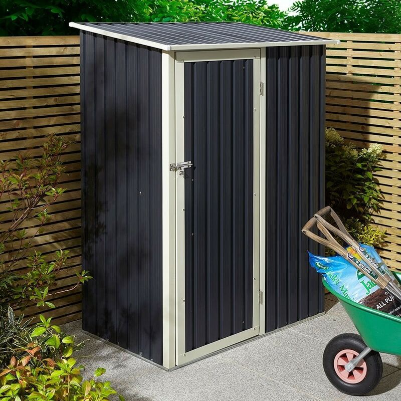 Rowlinson Trentvale 5x3 Metal Pent Shed Dark Grey Garden Storage Unit Lockable