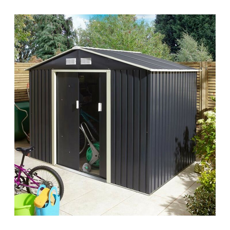 Rowlinson Trentvale 8x6 Metal Apex Shed Dark Grey Garden Storage Unit Lockable