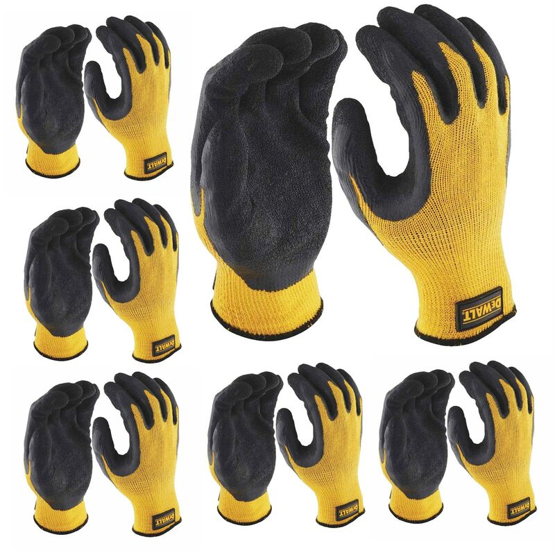 x Dewalt DPG70L EU Yellow Knit Back Latex Gloves Large DEWGRIPPER