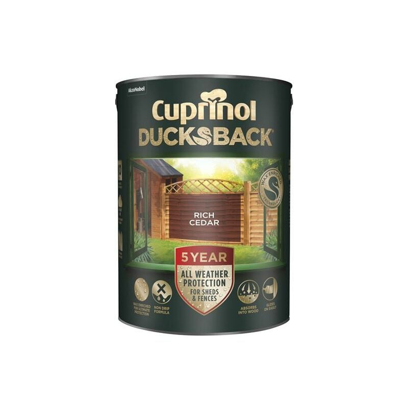 Cuprinol 5092436 Ducksback 5 Year Waterproof for Sheds & Fences Rich Cedar 5 litre CUPDBRC5L