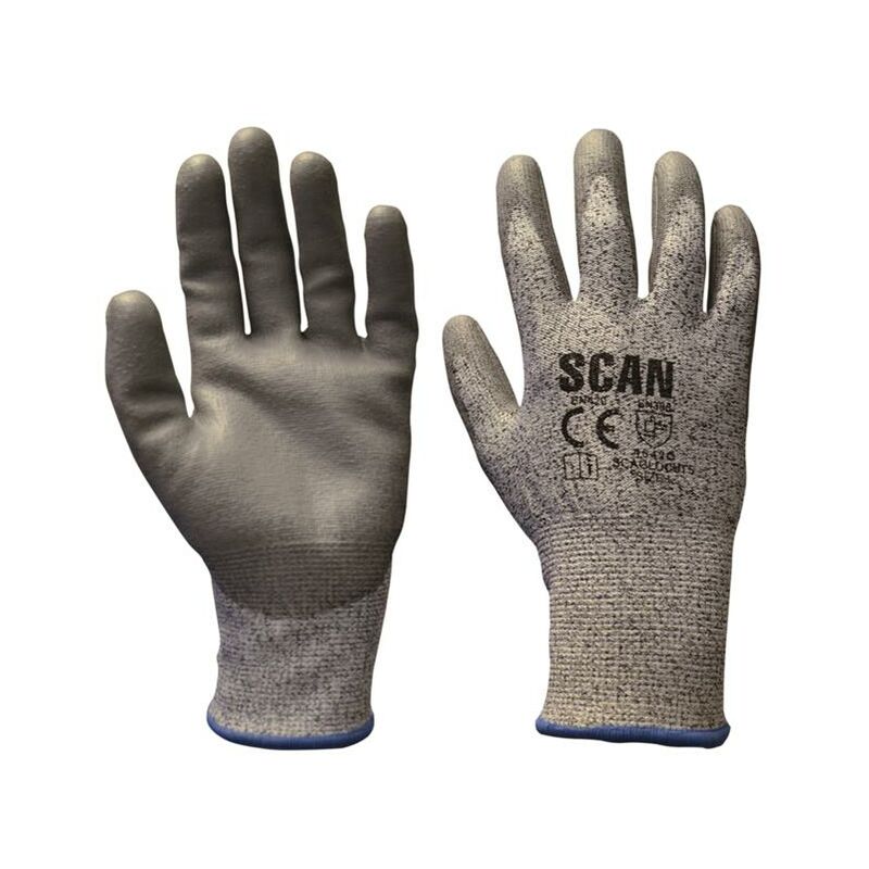 Scan H3101-5 Grey PU Coated Cut 5 Gloves - Medium Size 8 SCAGLOCUT5M