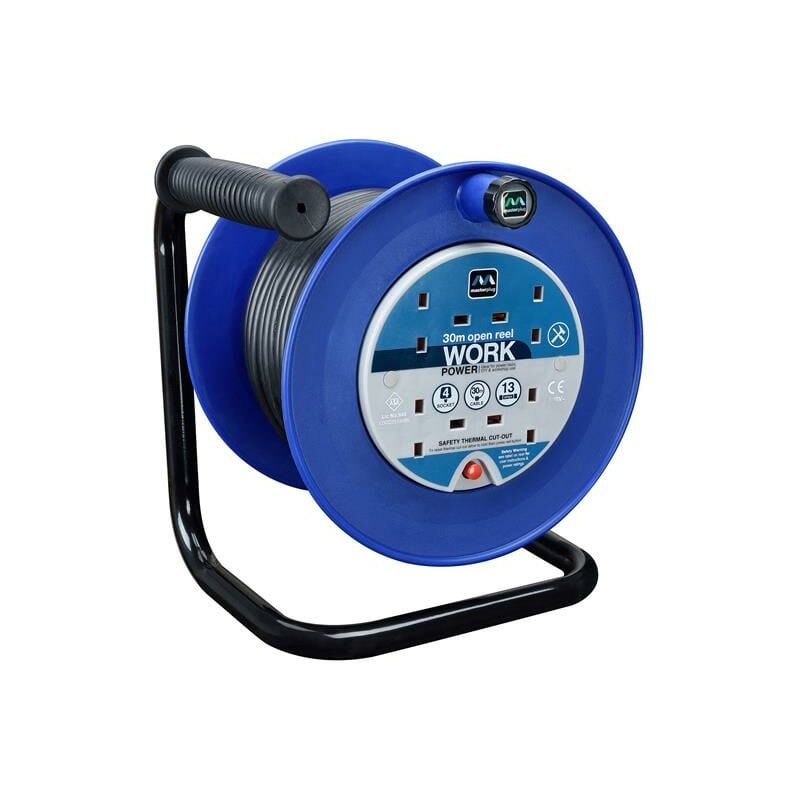 Masterplug LDCC3013/4BL-MP Heavy-Duty Cable Reel 240V 13A 4-Socket Thermal Cut-Out 30m MSTLDCT30134