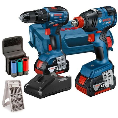 Bosch 18v Brushless Combi Hammer Drill Impact Driver Wrench + Sockets ...