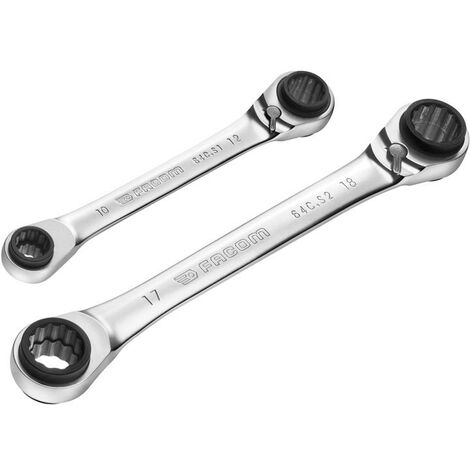Facom Quatro Ratcheting Spanner Set 2 Piece 8x10 12x13 16x17 18x19mm FCM64CJ2PB