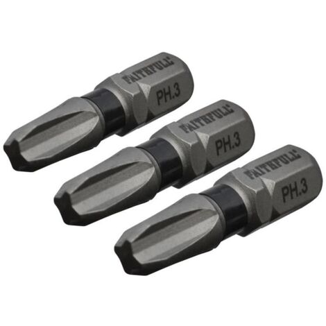 Faithfull – Impact screwdriver bits PH3 x 25mm – Pack of 3 – Designed for high torque impact drivers – Precision machined tip – FAISBPH325IM (1/2)