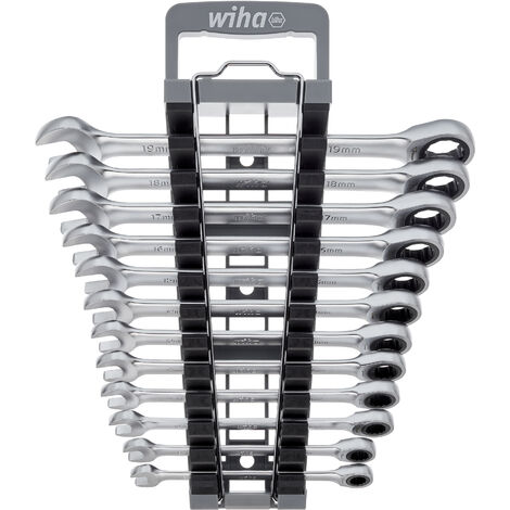 Wiha ring ratchet open-end spanner set 12 pcs. incl. holder I Ring ratchet wrench set 8 - 19 mm I Spanner set with ring ratchet (44665) (1/5)