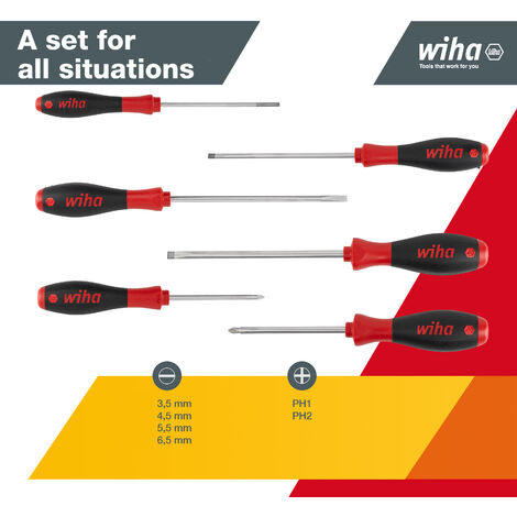 Wiha screwdriver set SoftFinish® (07152) 6 pcs. I screwdriver set for everyday use, craftspeople, industry I fastening tool slotted/cross