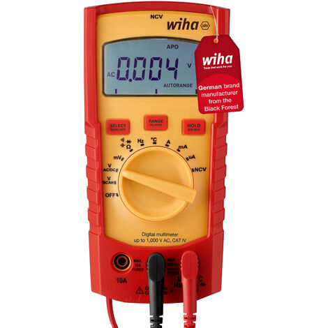 Wiha Digital multimeter up to 1,000 V AC, CAT IV, incl. 2x AAA batteries I with True RMS Function I LCD display (45215)