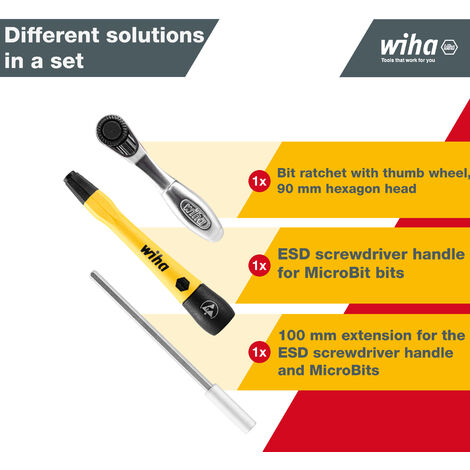 Wiha MicroBit set 65 pcs. incl. storage box (39971) I precision mechanics screwdriver set with bit holder, nut driver, ESD screwdriver handle, ratchet, handle extension and adapter