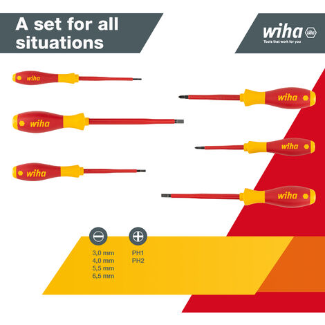 Wiha screwdriver set 6 pcs. electrician VDE tested, insulated 1,000 V (00833) I professional screwdriver set slotted/cross I electrician's tool