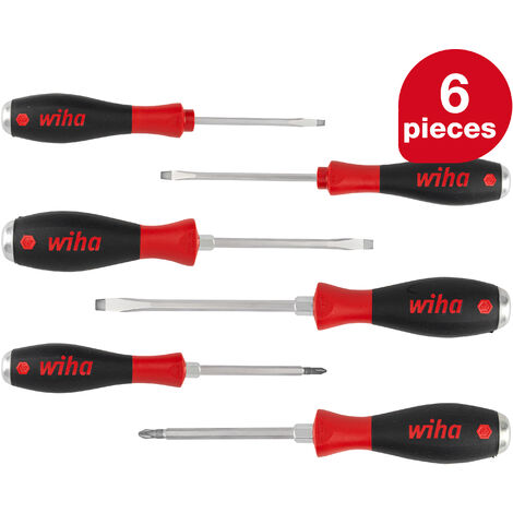 Wiha screwdriver set with striking cap SoftFinish® (21250) 6 pcs. I screwdriver set for everyday use, craftspeople, industry I fastening tool slotted/cross