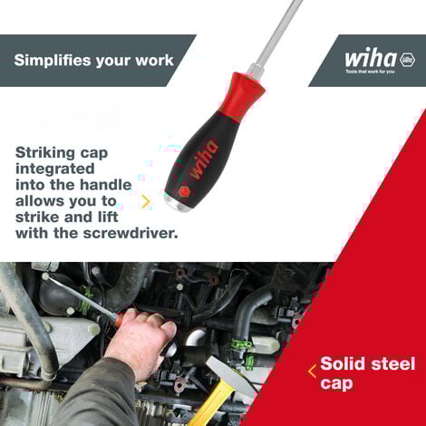 Wiha screwdriver set with striking cap SoftFinish® (21250) 6 pcs. I screwdriver set for everyday use, craftspeople, industry I fastening tool slotted/cross