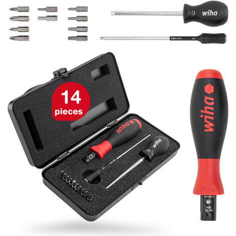 Wiha torque screwdriver 0.8-5.0 Nm incl. box + bit set TorqueVario® S, 14 pcs., Pozidriv/ TORX®/ internal hexagon/ Phillips (26893)