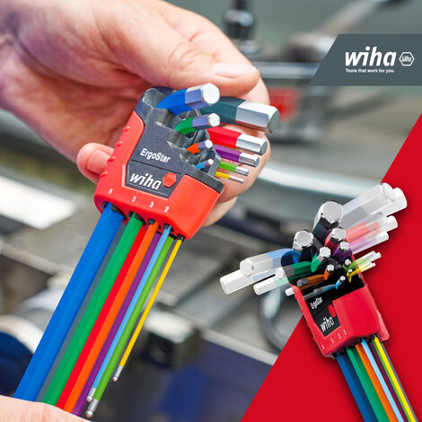 Wiha Allen Key Set With ErgoStar Holder - 9-Piece Ball Head Hex Keys