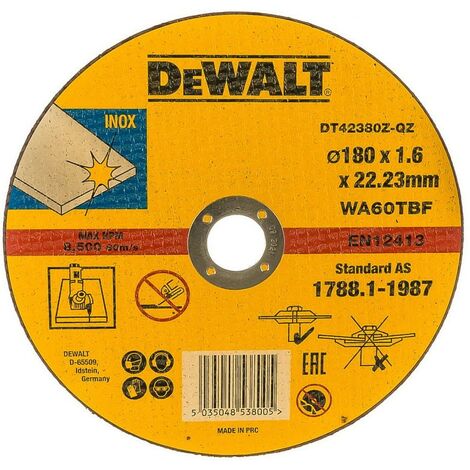 Dewalt 180mm 7"" 1.6mm Thin INOX Metal Cutting Disc 22.2mm Bore Flat Disc DCG440N