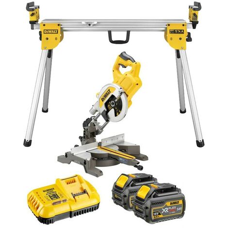 Dewalt DCS777T2 XR 54v Flexvolt Cordless 216mm Mitre Saw 2 x 6.0ah Batts + Legs (1/4)