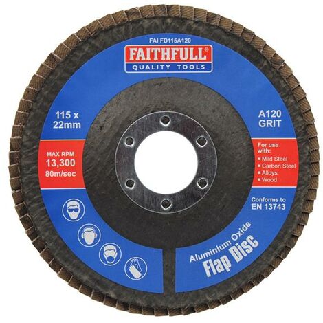 Faithfull Aluminium Oxide Flap Disc 115 x 22mm 120 Grit FAIFD115A120 (1/4)